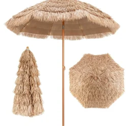 Tangkula 7.2 FT Thatched Patio Umbrella, Hawaiian Style Grass Beach Umbrella with Tilt Adjustment