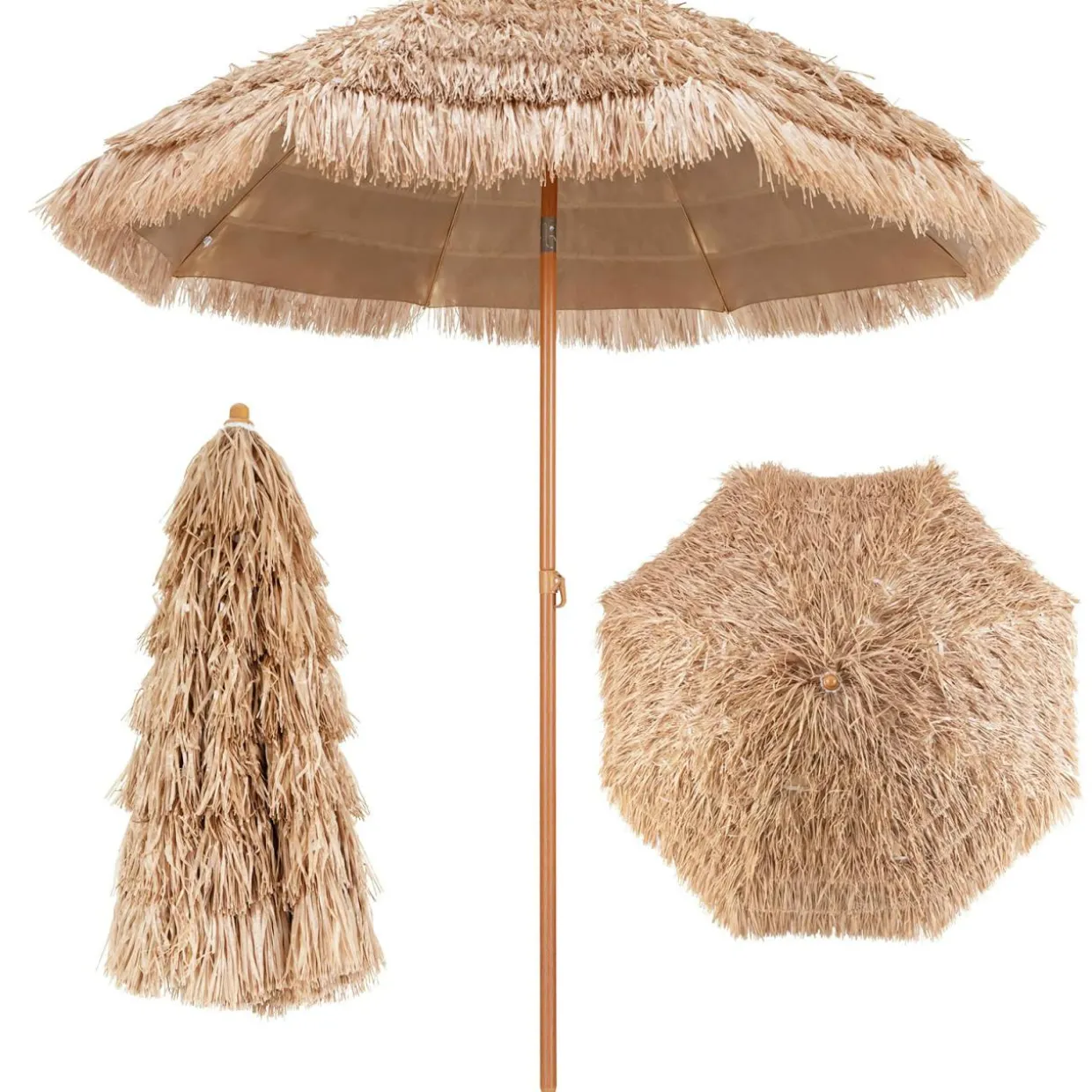 Tangkula 7.2 FT Thatched Patio Umbrella, Hawaiian Style Grass Beach Umbrella with Tilt Adjustment