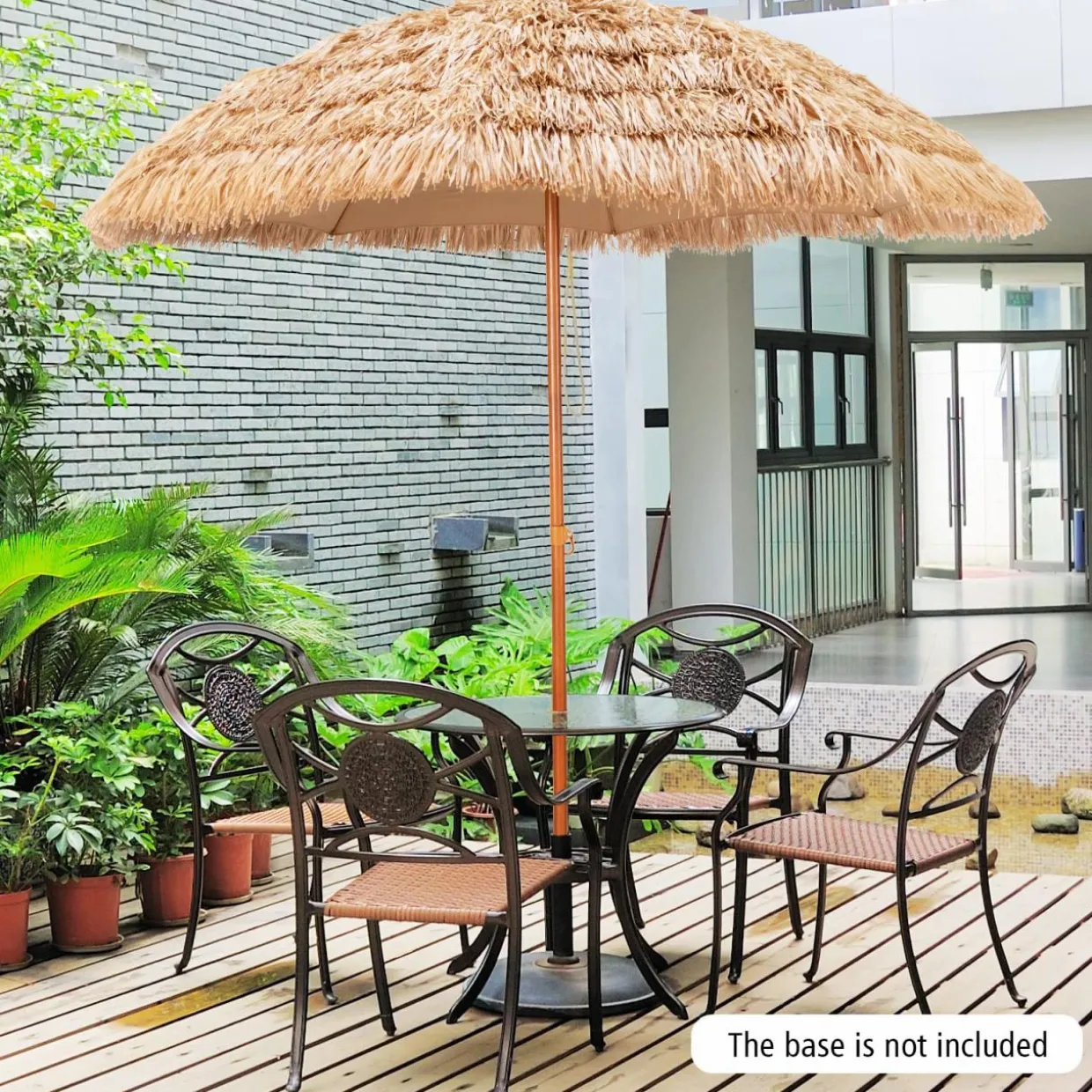 Tangkula 8 FT Thatched Patio Umbrella, Hawaiian Style Grass Beach Umbrella with 8 Ribs