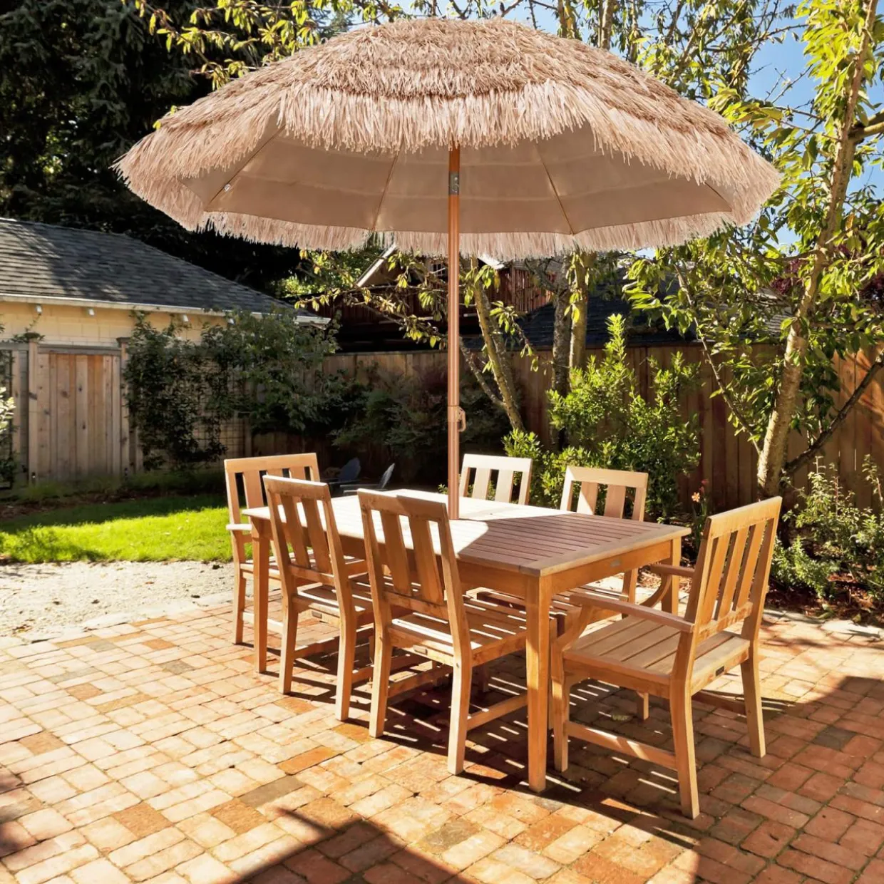 Tangkula 7.2 FT Thatched Patio Umbrella, Hawaiian Style Grass Beach Umbrella with Tilt Adjustment