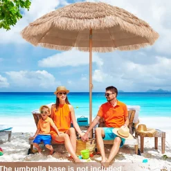 Tangkula 7.2 FT Thatched Patio Umbrella, Hawaiian Style Grass Beach Umbrella with Tilt Adjustment