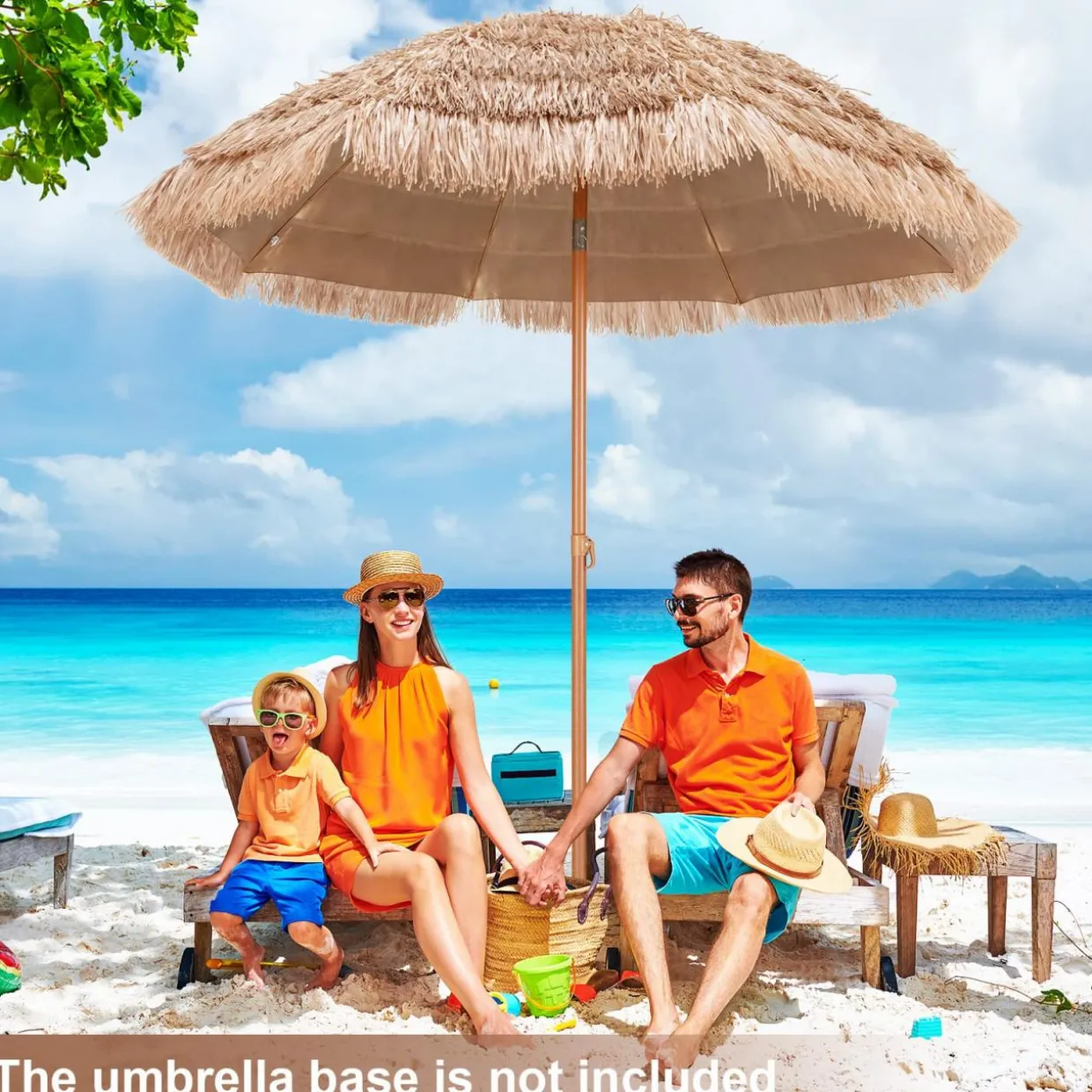 Tangkula 7.2 FT Thatched Patio Umbrella, Hawaiian Style Grass Beach Umbrella with Tilt Adjustment