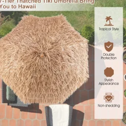 Tangkula 7.2 FT Thatched Patio Umbrella, Hawaiian Style Grass Beach Umbrella with Tilt Adjustment