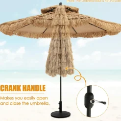 Tangkula 9 ft Thatched Patio Umbrella, 2 Tier Hawaiian Style Grass Beach Umbrella with 8 Ribs