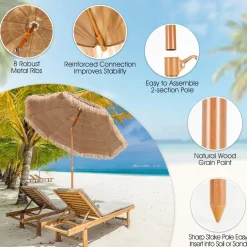 Tangkula 7.2 FT Thatched Patio Umbrella, Hawaiian Style Grass Beach Umbrella with Tilt Adjustment