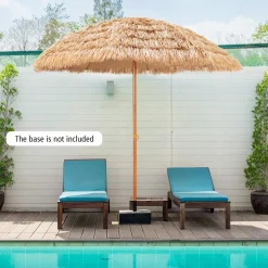 Tangkula 8 FT Thatched Patio Umbrella, Hawaiian Style Grass Beach Umbrella with 8 Ribs