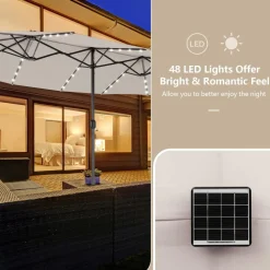 Tangkula 15 Ft Twin Patio Umbrella with 48 LED Lights, Double-Sided Outdoor Umbrella