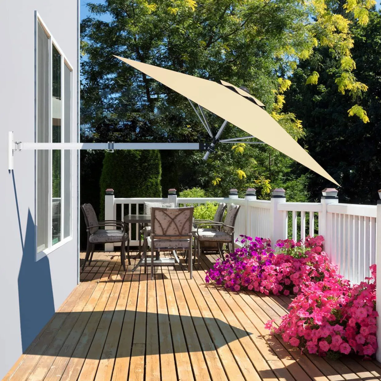 Tangkula 8 FT Wall Mounted Patio Umbrella, Outdoor Wall Umbrella with Adjustable Pole