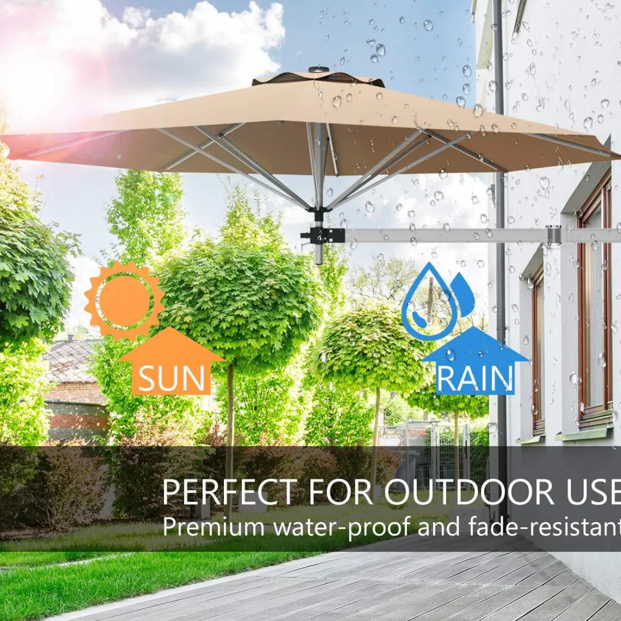 Tangkula 8 FT Wall Mounted Patio Umbrella, Outdoor Wall Umbrella with Adjustable Pole