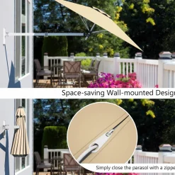 Tangkula 8 FT Wall Mounted Patio Umbrella, Outdoor Wall Umbrella with Adjustable Pole