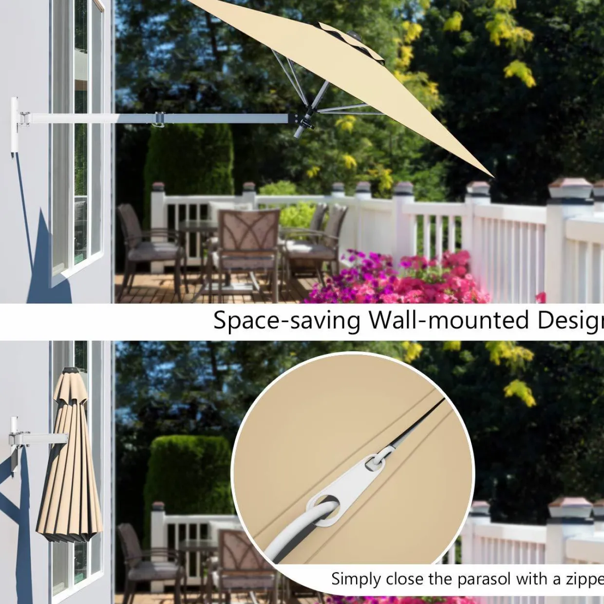 Tangkula 8 FT Wall Mounted Patio Umbrella, Outdoor Wall Umbrella with Adjustable Pole