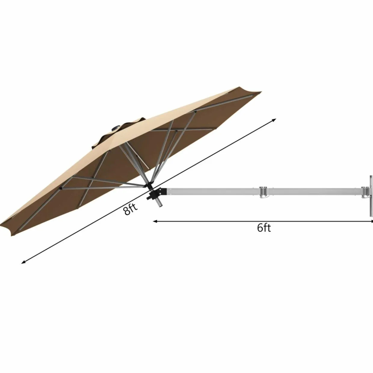 Tangkula 8 FT Wall Mounted Patio Umbrella, Outdoor Wall Umbrella with Adjustable Pole