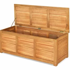 Tangkula 47 Gallon Acacia Wood Deck Box, Garden Backyard Storage Bench(Natural)