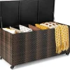 Tangkula 96 Gallon Deck Box, PE Wicker Outdoor Storage Box with 4 Wheels and Waterproof Zippered Liner