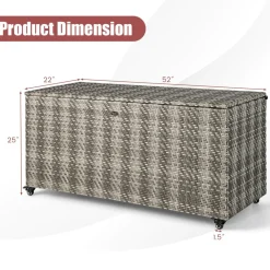 Tangkula 96 Gallon Deck Box, PE Wicker Outdoor Storage Box with 4 Wheels and Waterproof Zippered Liner