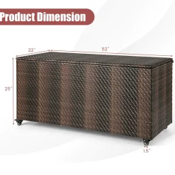 Tangkula 96 Gallon Deck Box, PE Wicker Outdoor Storage Box with 4 Wheels and Waterproof Zippered Liner