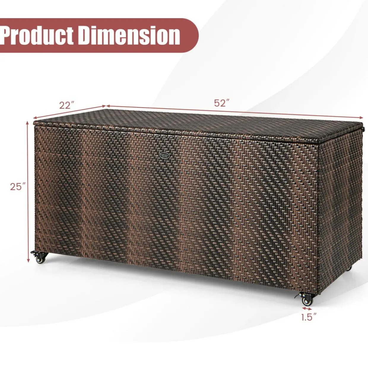 Tangkula 96 Gallon Deck Box, PE Wicker Outdoor Storage Box with 4 Wheels and Waterproof Zippered Liner