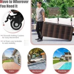 Tangkula 96 Gallon Deck Box, PE Wicker Outdoor Storage Box with 4 Wheels and Waterproof Zippered Liner