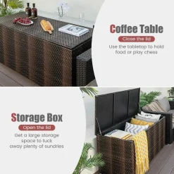 Tangkula 96 Gallon Deck Box, PE Wicker Outdoor Storage Box with 4 Wheels and Waterproof Zippered Liner