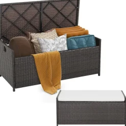 Tangkula 34 Gallon Outdoor Storage Bench with Seat Cushion