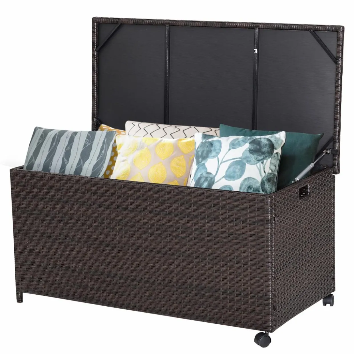 Tangkula 50 Gallon Wicker Deck Storage Box, Patio Rattan Storage Container with 2 Universal Wheels