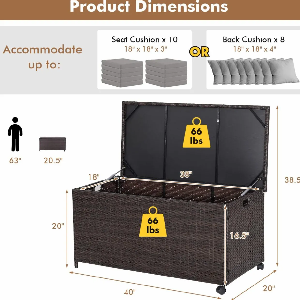 Tangkula 50 Gallon Wicker Deck Storage Box, Patio Rattan Storage Container with 2 Universal Wheels