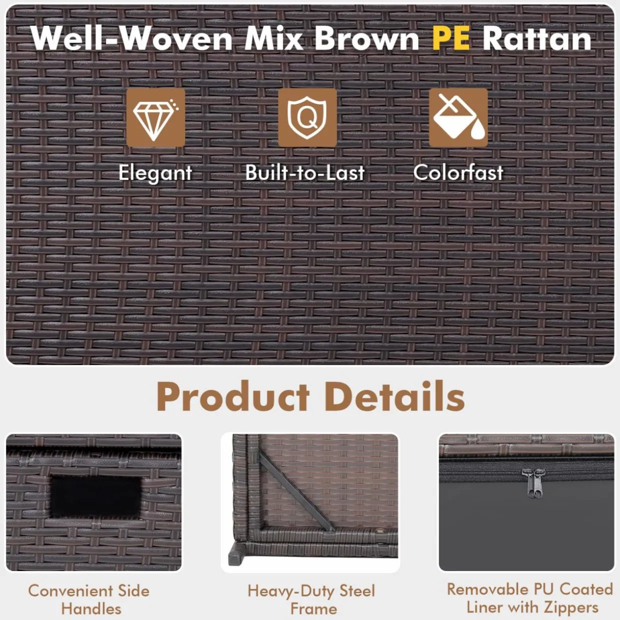 Tangkula 50 Gallon Wicker Deck Storage Box, Patio Rattan Storage Container with 2 Universal Wheels