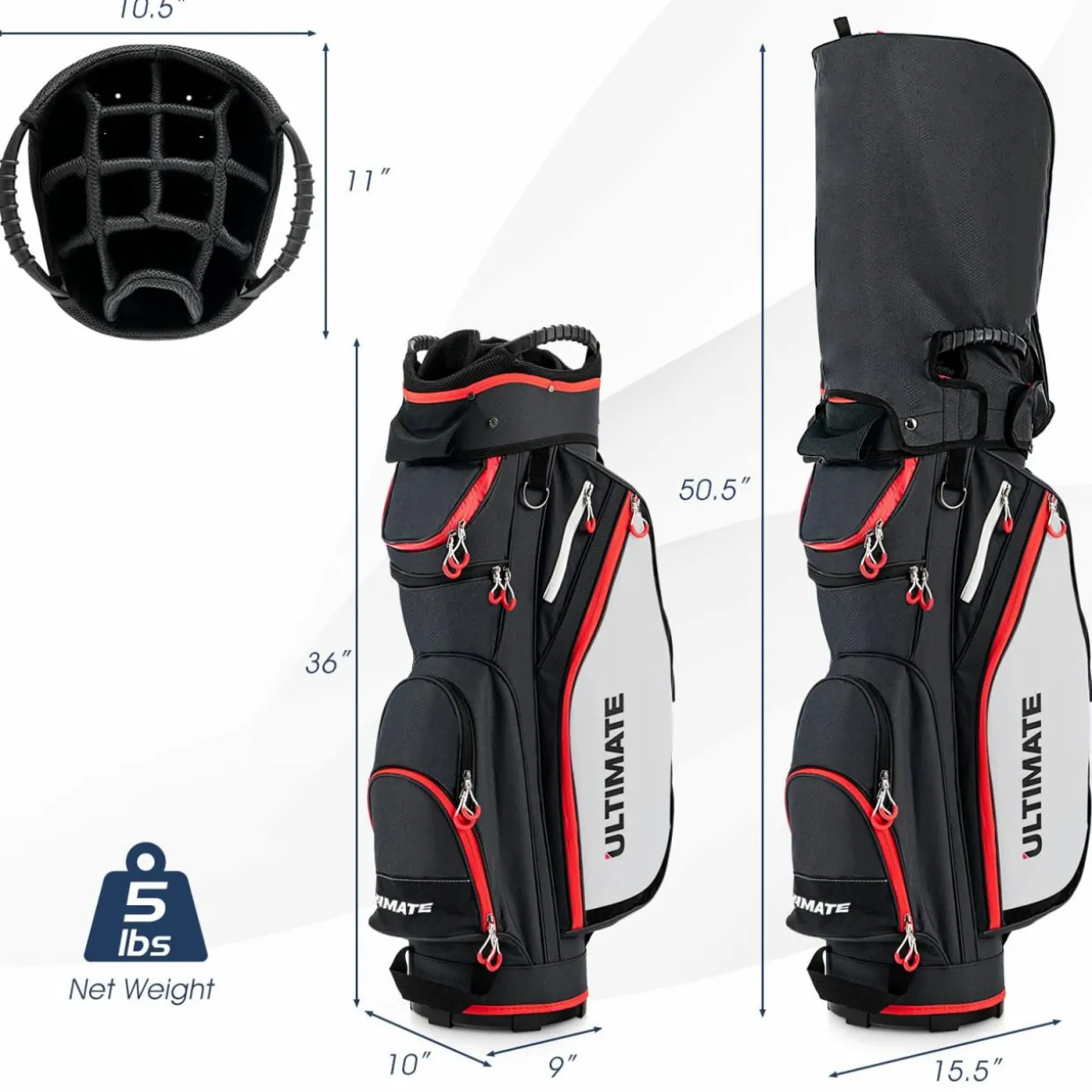 Tangkula 9.5" Golf Cart Bag, Lightweight Golf Cart Bag with 14 Way Dividers Top Organizer, 8 Pockets