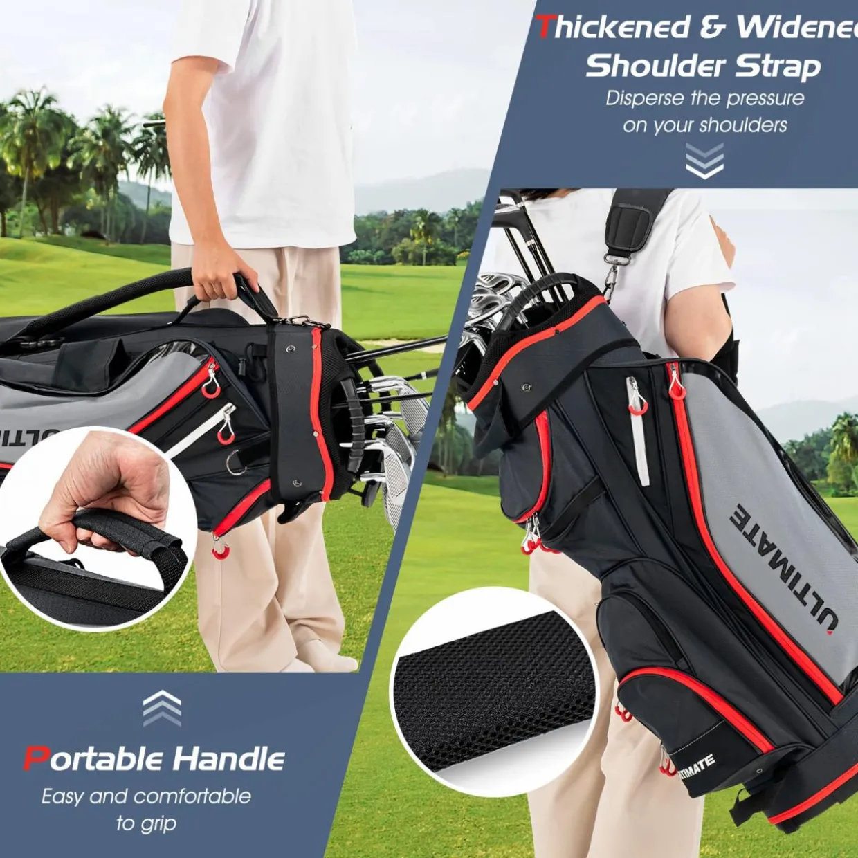 Tangkula 9.5" Golf Cart Bag, Lightweight Golf Cart Bag with 14 Way Dividers Top Organizer, 8 Pockets