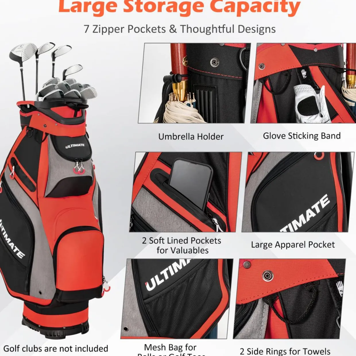 Tangkula 11" Golf Cart Bag with 14 Way Full-Length Top Dividers, Lightweight & Portable Golf Club Cart Bag with 7 Zippered Pockets