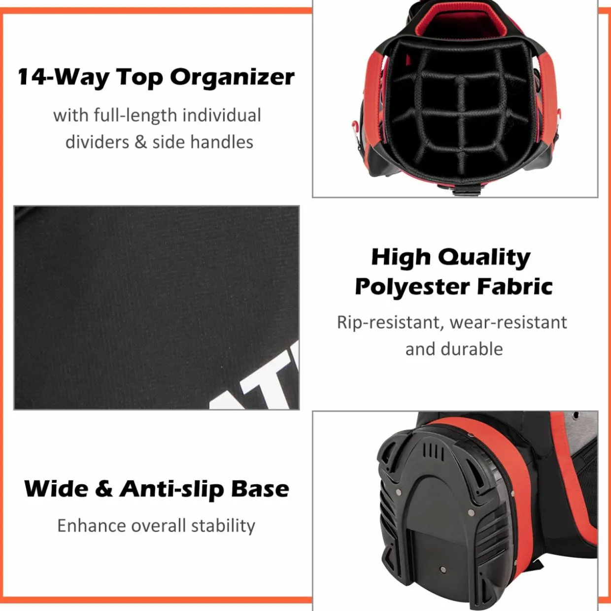 Tangkula 11" Golf Cart Bag with 14 Way Full-Length Top Dividers, Lightweight & Portable Golf Club Cart Bag with 7 Zippered Pockets