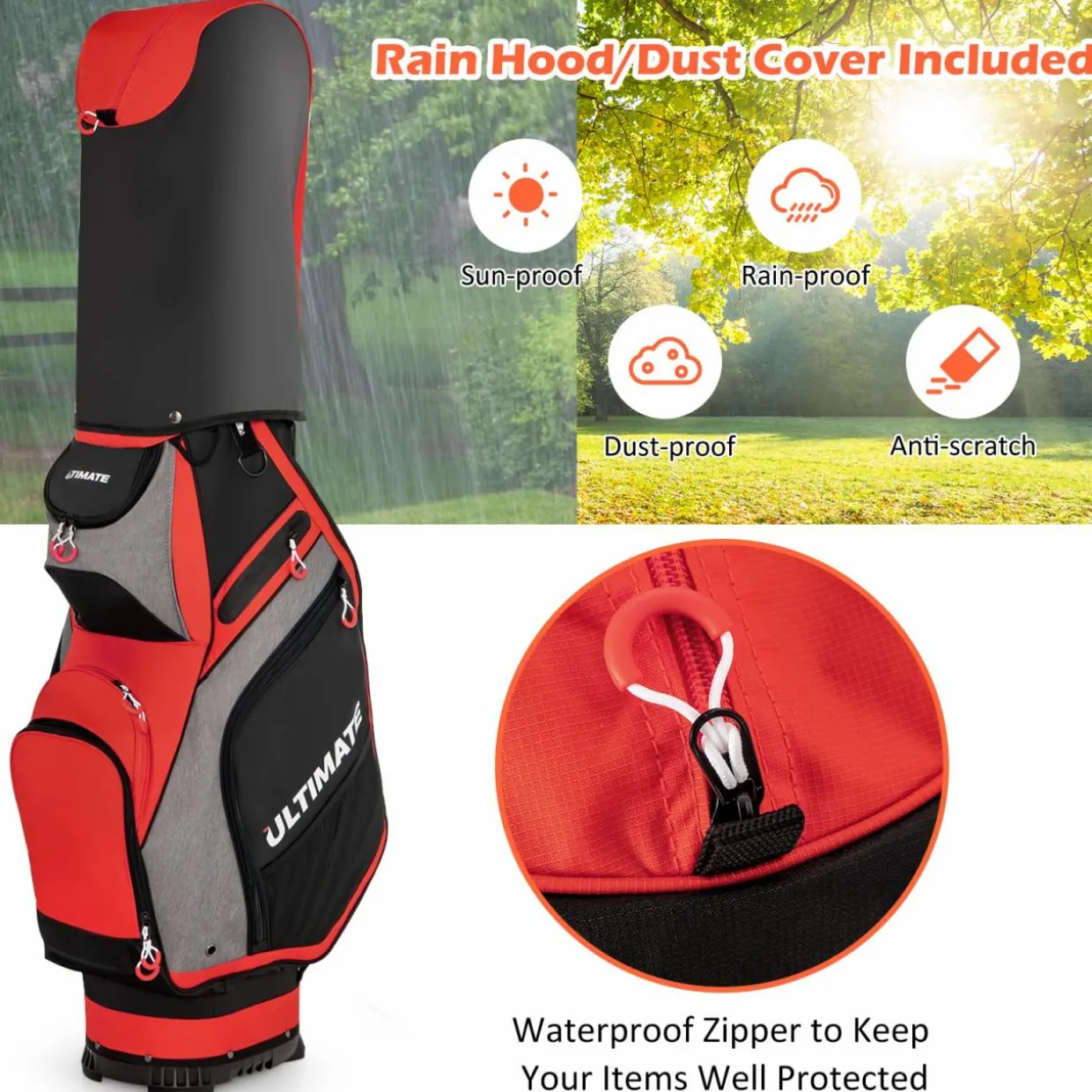 Tangkula 11" Golf Cart Bag with 14 Way Full-Length Top Dividers, Lightweight & Portable Golf Club Cart Bag with 7 Zippered Pockets