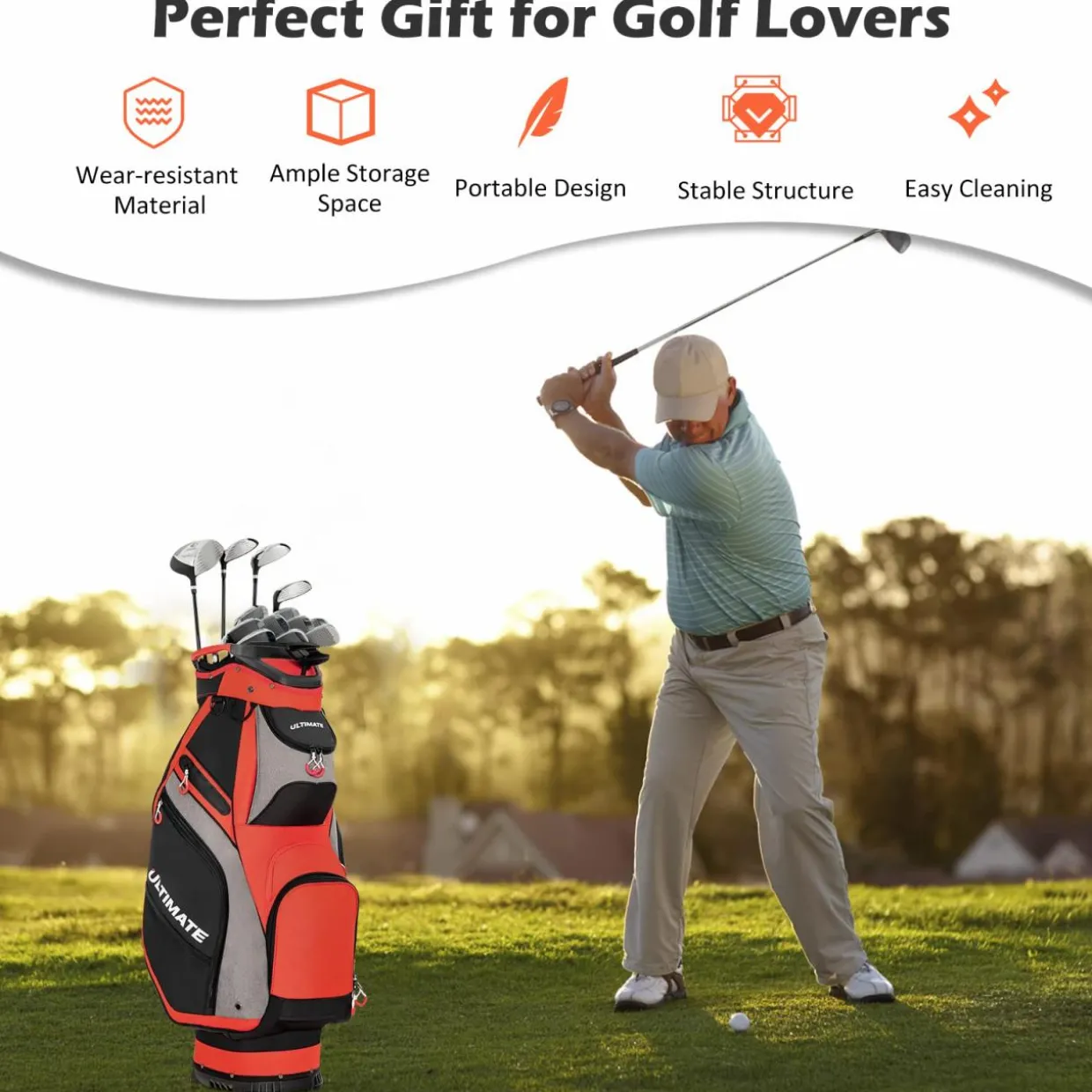 Tangkula 11" Golf Cart Bag with 14 Way Full-Length Top Dividers, Lightweight & Portable Golf Club Cart Bag with 7 Zippered Pockets