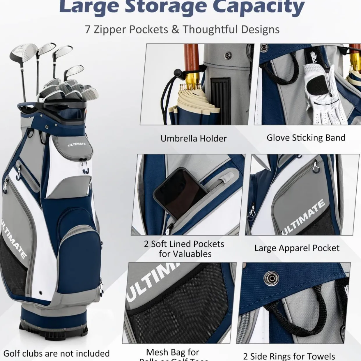 Tangkula 11" Golf Cart Bag with 14 Way Full-Length Top Dividers, Lightweight & Portable Golf Club Cart Bag with 7 Zippered Pockets