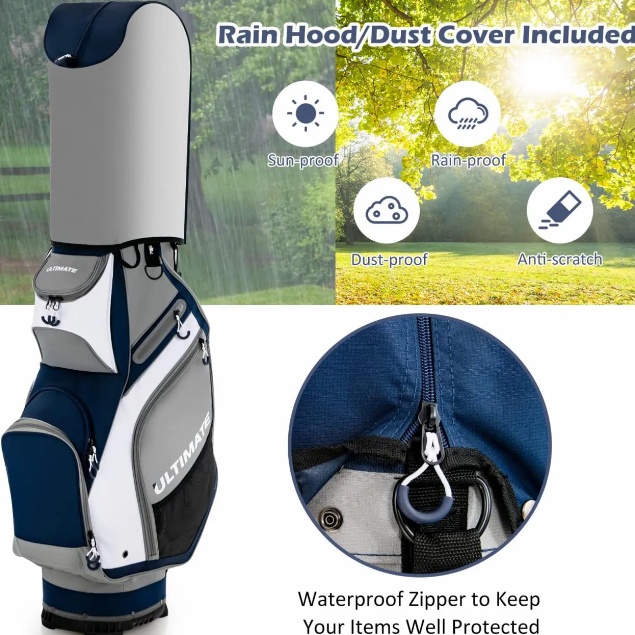 Tangkula 11" Golf Cart Bag with 14 Way Full-Length Top Dividers, Lightweight & Portable Golf Club Cart Bag with 7 Zippered Pockets