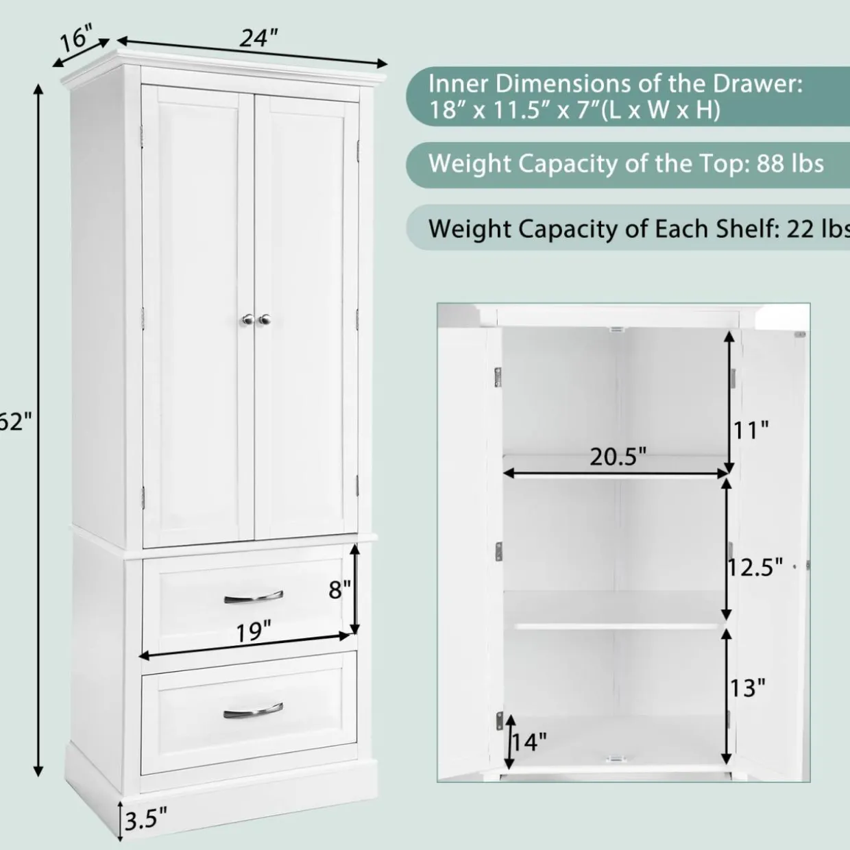 Tangkula 62" H Kitchen Pantry Cupboard