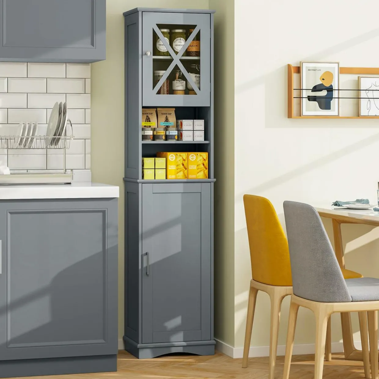 Tangkula 67" H Tall Bathroom Cabinet(15.5 x 12 x 67 Inch)