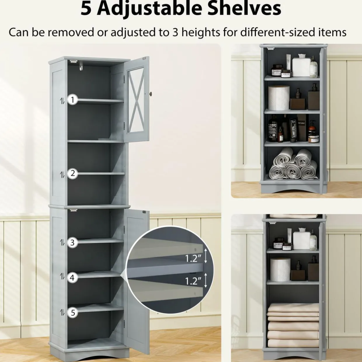 Tangkula 67" H Tall Bathroom Cabinet(15.5 x 12 x 67 Inch)