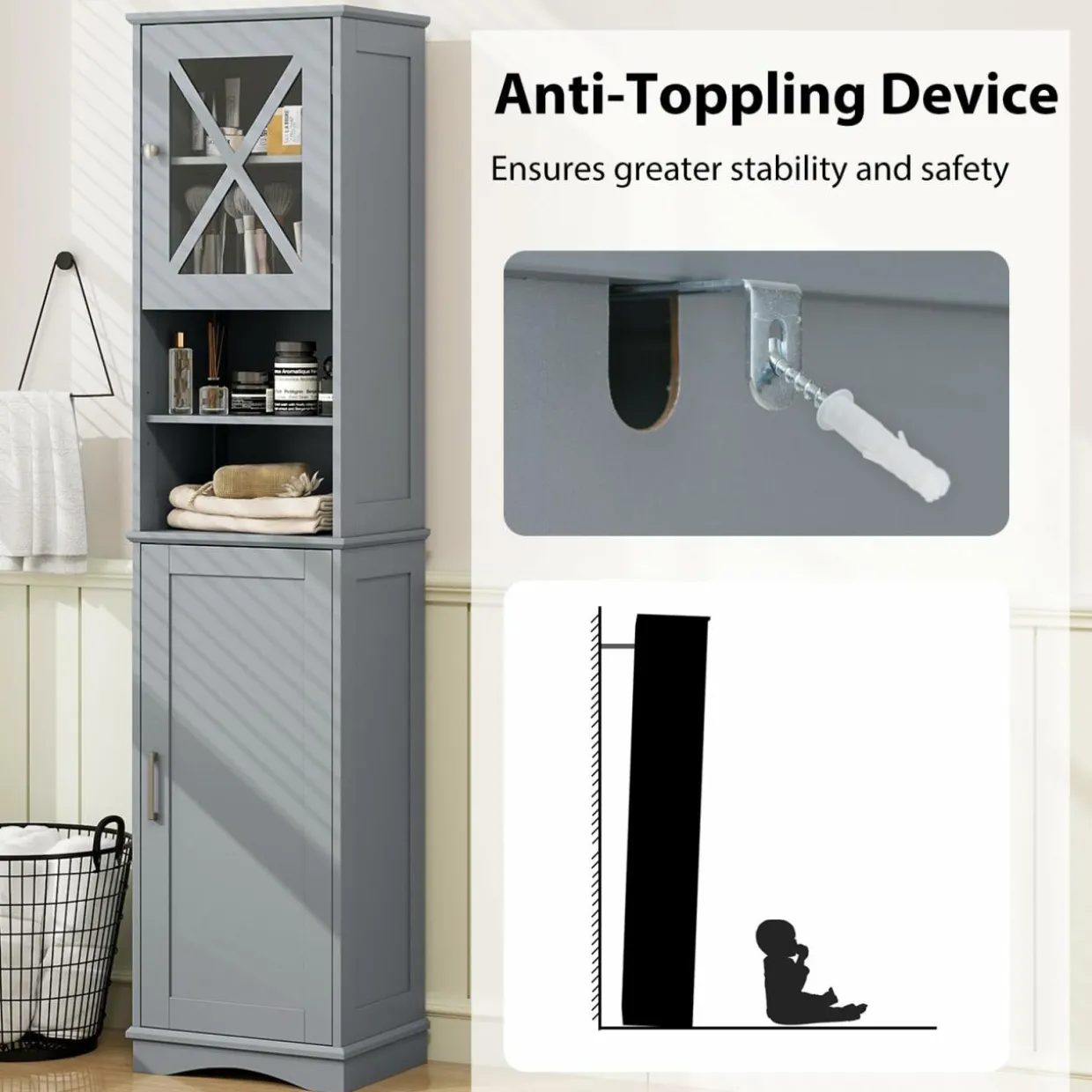 Tangkula 67" H Tall Bathroom Cabinet(15.5 x 12 x 67 Inch)