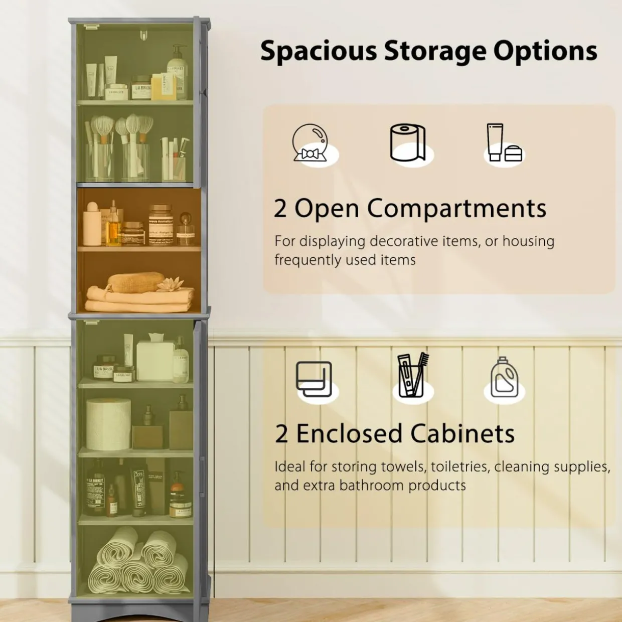 Tangkula 67" H Tall Bathroom Cabinet(15.5 x 12 x 67 Inch)