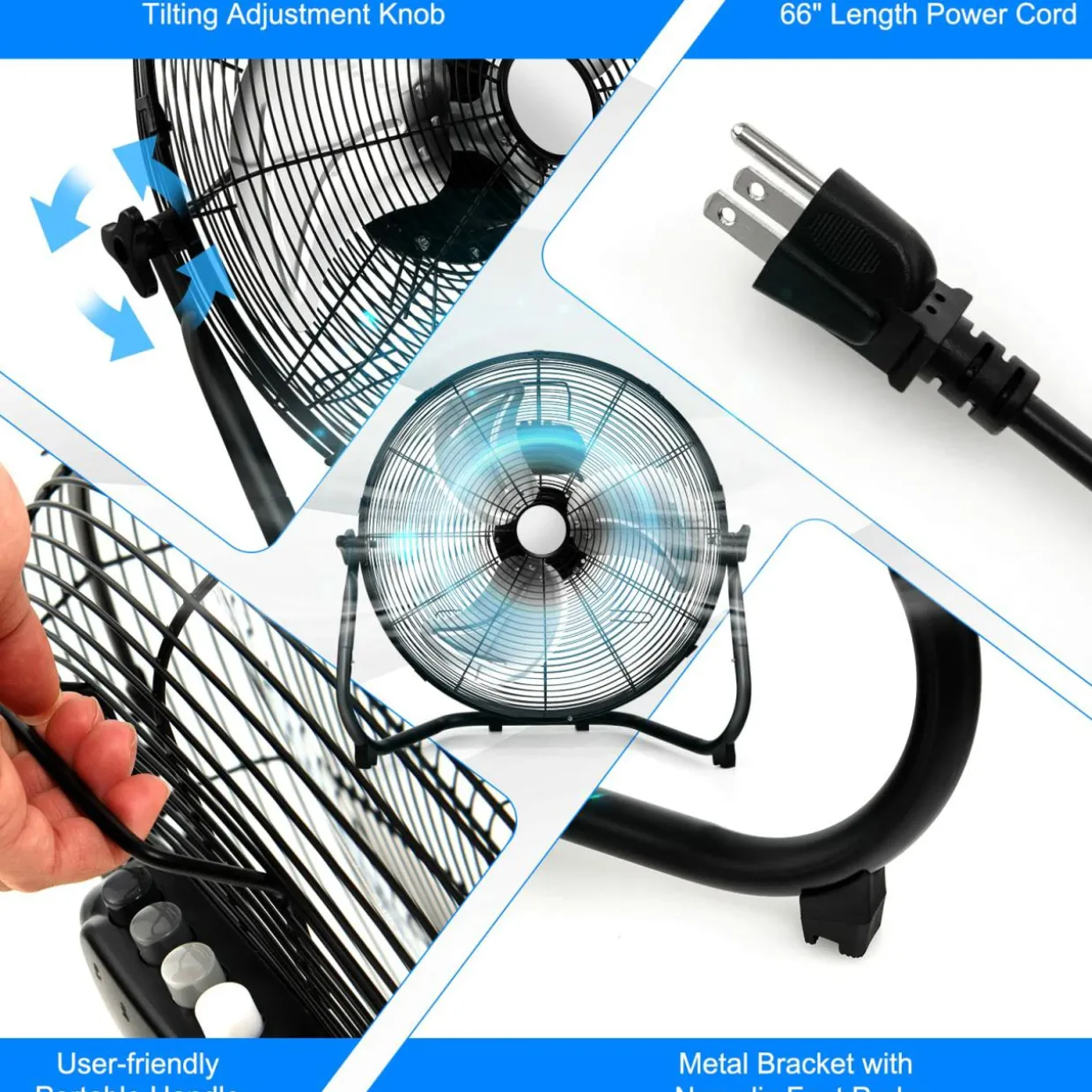 Tangkula 20" High Velocity Floor Fan, 3 Speed Fan w/ Portable Handle, Adjustable Tilt Angle