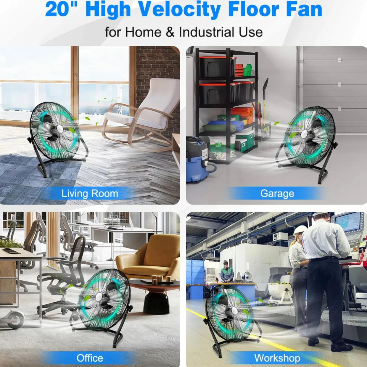 Tangkula 20" High Velocity Floor Fan, 3 Speed Fan w/ Portable Handle, Adjustable Tilt Angle