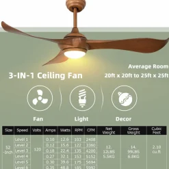 Tangkula 52 Inch Ceiling Fan with Light, Modern Ceiling Fan with 6 Wind Speeds
