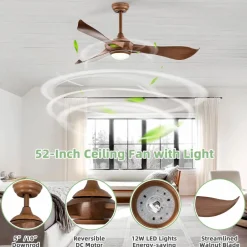 Tangkula 52 Inch Ceiling Fan with Light, Modern Ceiling Fan with 6 Wind Speeds