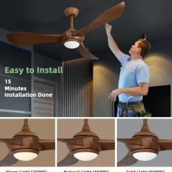 Tangkula 52 Inch Ceiling Fan with Light, Modern Ceiling Fan with 6 Wind Speeds