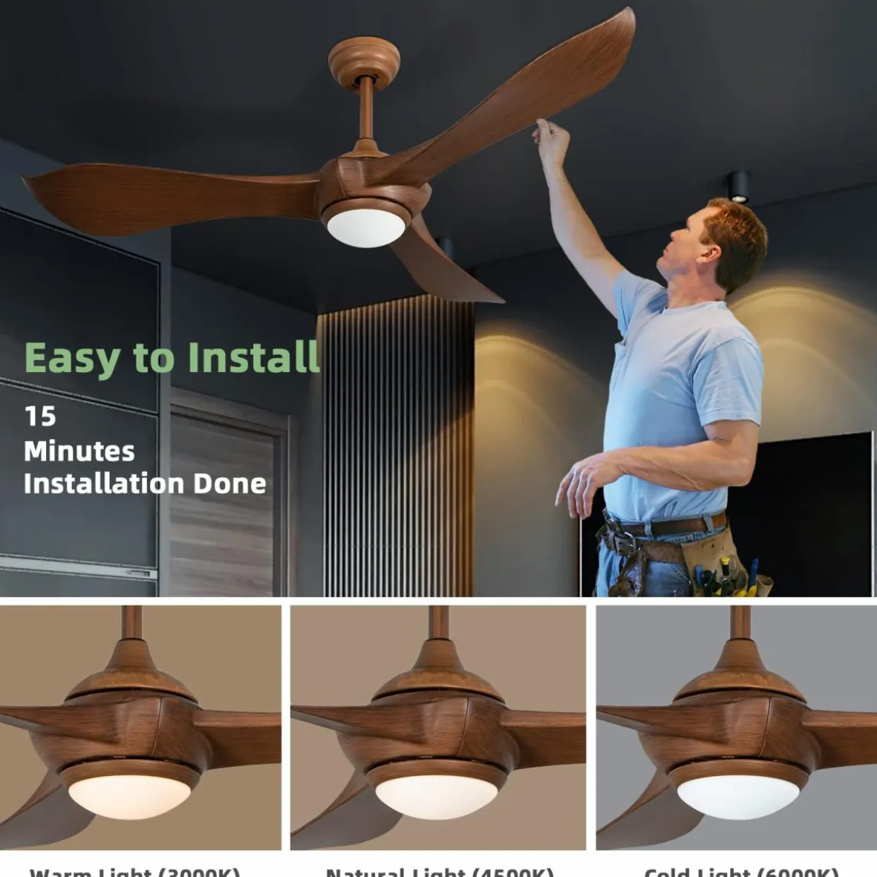 Tangkula 52 Inch Ceiling Fan with Light, Modern Ceiling Fan with 6 Wind Speeds