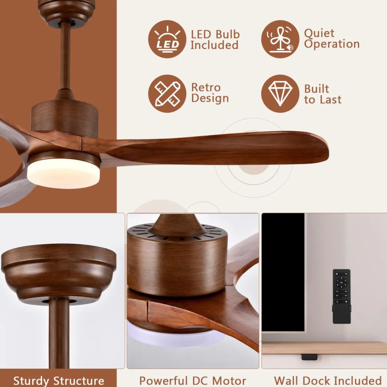 Tangkula 52 Inch Ceiling Fan with LED Light