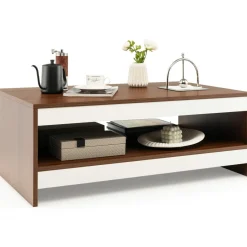 Tangkula 37 Inch Coffee Table, Two-Tier Coffee Table with Storage Shelf, Modern Wooden Sofa Central Table