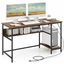 Tangkula 55 Inch Computer Desk with 4 Power Outlets & 2 USB Ports