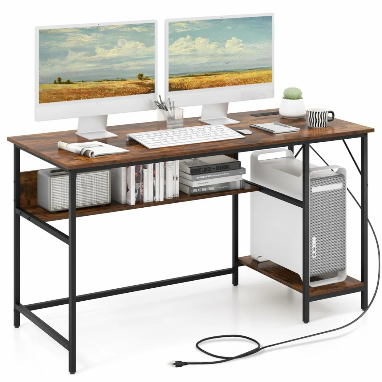 Tangkula 55 Inch Computer Desk with 4 Power Outlets & 2 USB Ports
